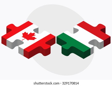 Canada and Hungary Flags in puzzle isolated on white background