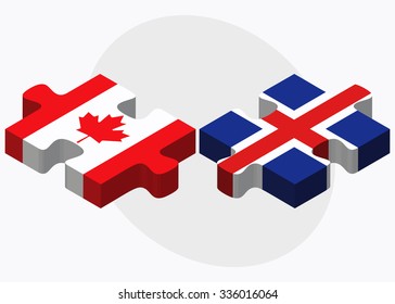 Canada and Iceland Flags in puzzle isolated on white background