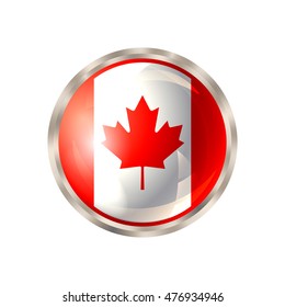 Canada icon. Canadian flag button. Vector illustration.