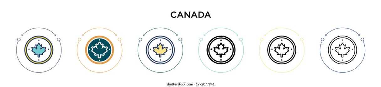 Canada icon in filled, thin line, outline and stroke style. Vector illustration of two colored and black canada vector icons designs can be used for mobile, ui, web