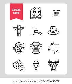 Canada icon set 3. Include Canada map, aboriginal, bear and more. Outline icons Design. vector