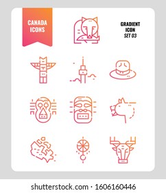 Canada icon set 3. Include Canada map, aboriginal, bear and more. Gradient icons Design. vector