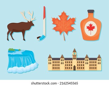 Canada Icon Set On Blue Background