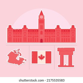 Canada Icon Set On Pink Background