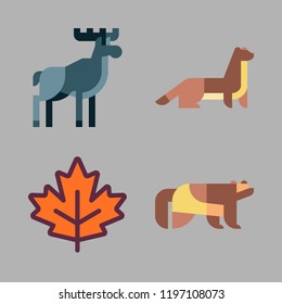 canada icon set. vector set about wolverine, maple leaf, weasel and moose icons set.