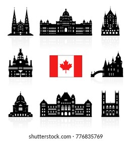 Canada Icon Travel Landmarks. Vector and Illustration