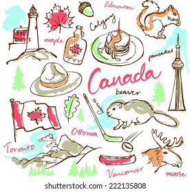 Canada icon vector doodle set