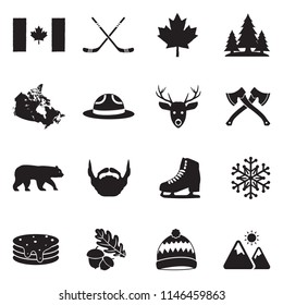 Canada Icons. Black Flat Design. Vector Illustration. 