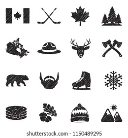 Canada Icons. Black Scribble Design. Vector Illustration.