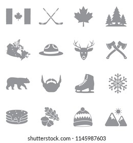 Canada Icons. Gray Flat Design. Vector Illustration. 