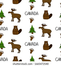 Canada icons seamless pattern. Sketch vector illustration, doodle elements, Isolated Canada national elements, Travel to Canada pattern for cards and web pages