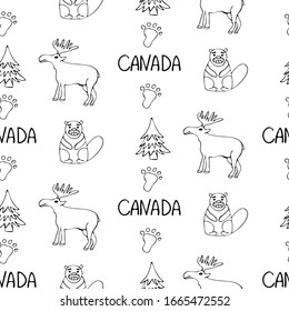 Canada icons seamless pattern. Sketch vector illustration, doodle elements, Isolated Canada national elements, Travel to Canada pattern for cards and web pages