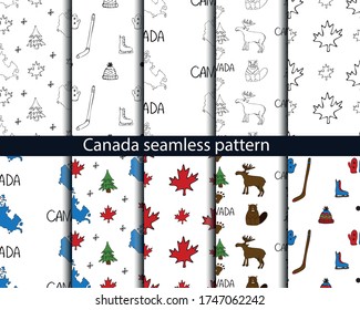 Canada icons seamless pattern. Sketch vector illustration, doodle elements, Isolated Canada national elements, Travel to Canada pattern for cards and web pages