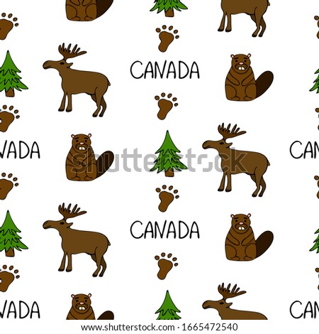 Canada icons seamless pattern. Sketch vector illustration, doodle elements, Isolated Canada national elements, Travel to Canada pattern for cards and web pages