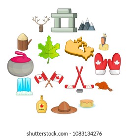 Canada icons set. Cartoon illustration of 16 Canada travel items vector icons for web