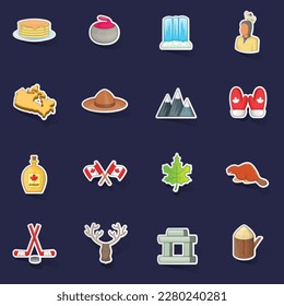Canada icons set stikers collection vector with shadow on purple background