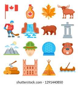 Canada icons and symbols collection. Famous Canadian attractions 