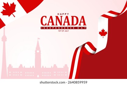Canada Independence Day Celebration with Maple Leaf Flag and National Landmarks. Canada Day.