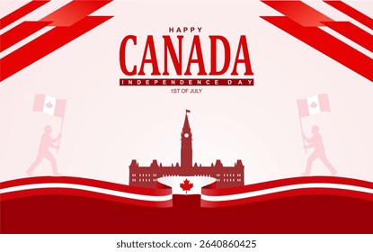 Canada Independence Day Celebration with Maple Leaf Flag and National Landmarks. Canada Day.