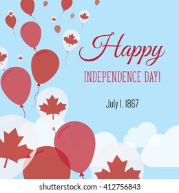 Canada Independence Day Greeting Card. Flying Flat Balloons In National Colors of Canada. Happy Independence Day Vector Illustration. Canadian Flag Balloons.