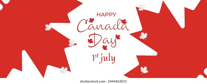 Canada Independence Day Long Greeting Celebration Banner.
Happy Canada Day Web Banner Background with Red Maple Leaf.
First of July Canada Day National Patriotic Holiday Post Vector Illustration