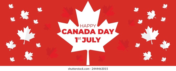 Canada Independence Day Long Greeting Celebration Banner.
Happy Canada Day Web Banner Background with Red Maple Leaf.
First of July Canada Day National Patriotic Holiday Post Vector Illustration