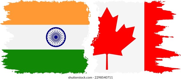 Canada and India grunge flags connection, vector