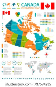 Canada infographic map and flag - vector illustration