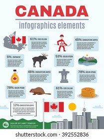 Canada infographics elements with statistics related to national symbols of country vector illustration 