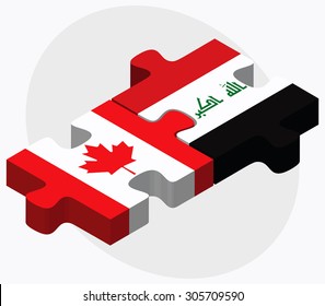 Canada and Iraq Flags in puzzle isolated on white background
