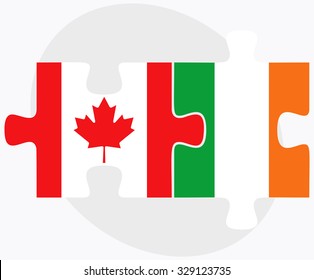 Canada and Ireland Flags in puzzle isolated on white background