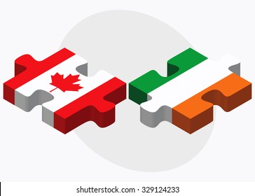 Canada and Ireland Flags in puzzle isolated on white background