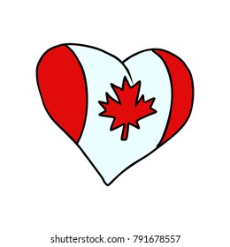 Canada isolated heart flag on white background. Comic book cartoon pop art retro illustration