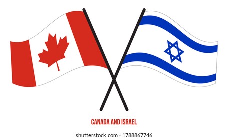 Canada and Israel Flags Crossed And Waving Flat Style. Official Proportion. Correct Colors.