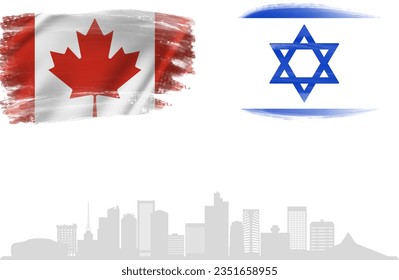 Bandera vector de Canadá e Israel con el fondo de los edificios. Ilustración vectorial 