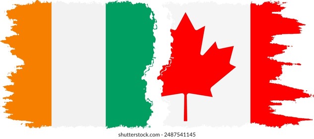 Canada and Ivory Coast grunge flags connection, vector
