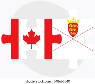 Canada and Jersey Flags in puzzle isolated on white background