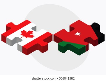 Canada and Jordan Flags in puzzle isolated on white background
