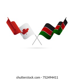 Canada and Kenya flags. Crossed flags. Vector illustration.