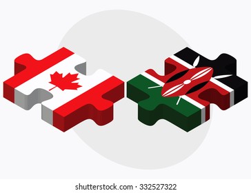 Canada and Kenya Flags in puzzle isolated on white background
