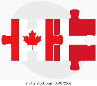 Canada and Kingdom of Denmark Flags in puzzle isolated on white background