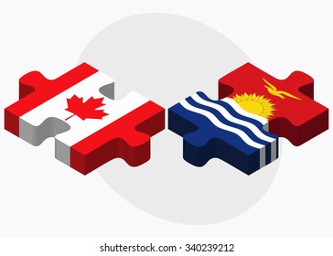 Canada and Kiribati Flags in puzzle isolated on white background