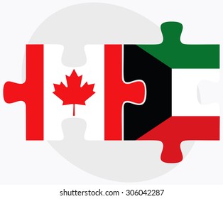 Canada and Kuwait Flags in puzzle isolated on white background