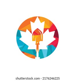 Canada labor vector logo design template. Shovel with maple leaf icon vector logo design.	