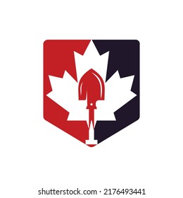 Canada labor vector logo design template. Shovel with maple leaf icon vector logo design.	