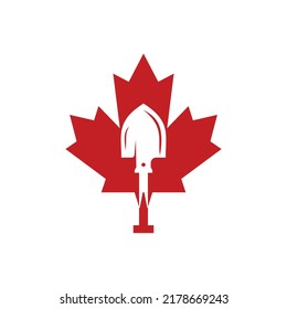Canada labor vector logo design template. Shovel with maple leaf icon vector logo design.	