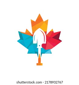 Canada labor vector logo design template. Shovel with maple leaf icon vector logo design.	