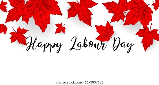 Canada Labour Day background. Falling maple red leaves pattern for design banner, poster, greeting card for national canadian holiday. Red color leaf vector wallpaper illustration