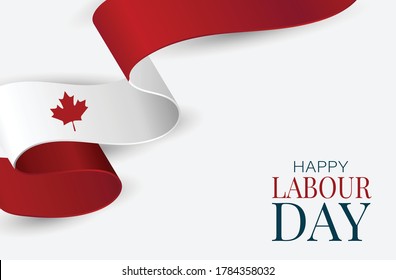 Canada Labour Day banner. Canadian waving ribbon flag background. National workers holiday concept. Vector illustration.