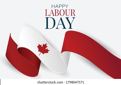 Canada Labour Day banner. Canadian waving ribbon flag background. National workers holiday concept. Vector illustration.